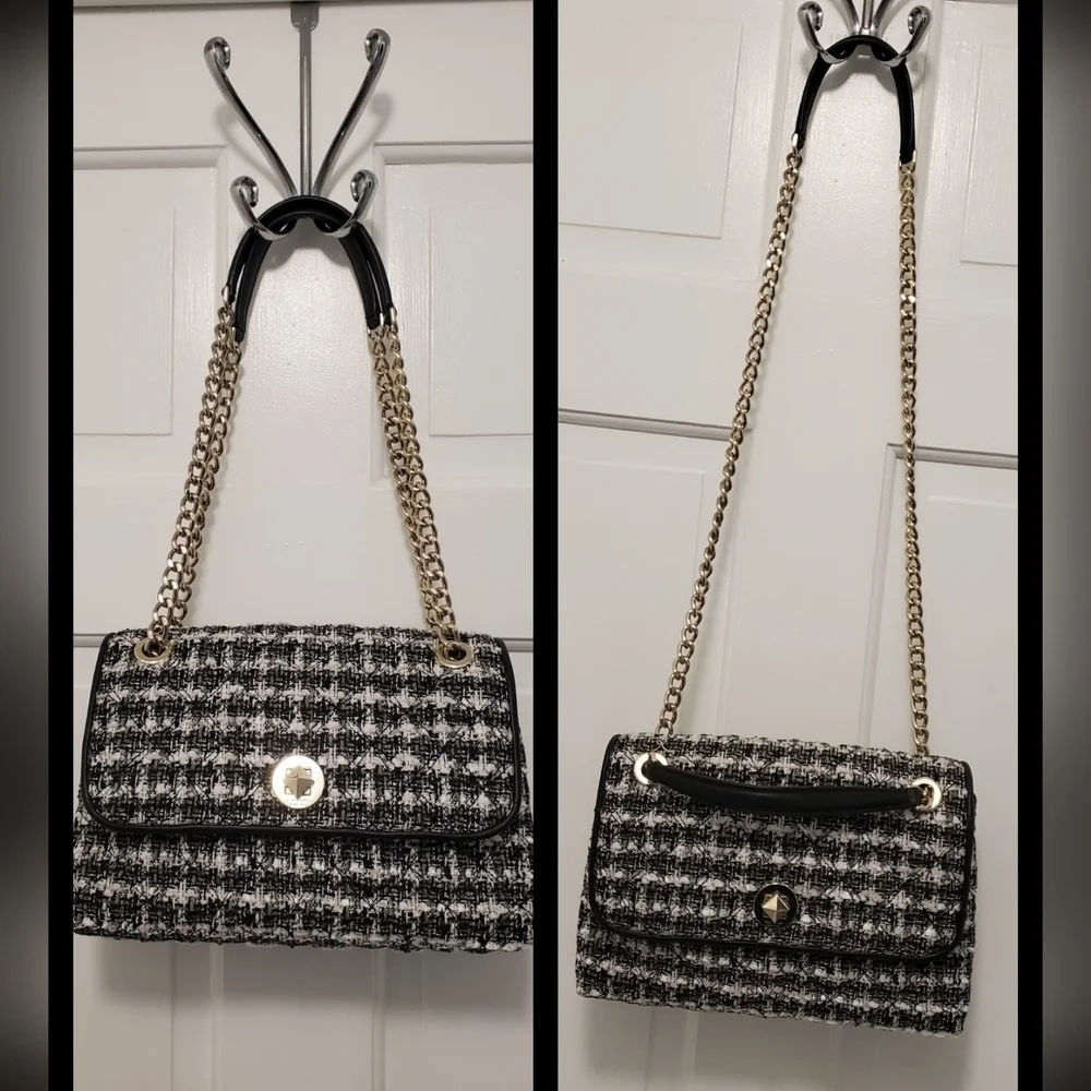 EUC Kate Spade Natalia Black & White Tweed Flap Close Crossbody/Shoulder Bag